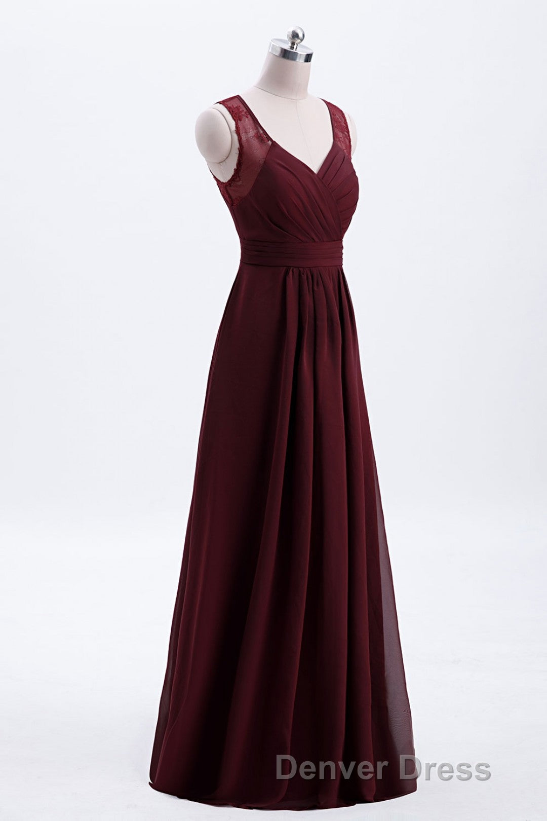 Burgundy Chiffon A-line Pleated Long Bridesmaid Dresses