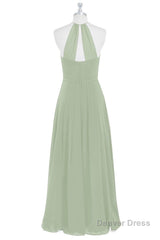 Sage Green Chiffon Halter Backless Long Bridesmaid Dress