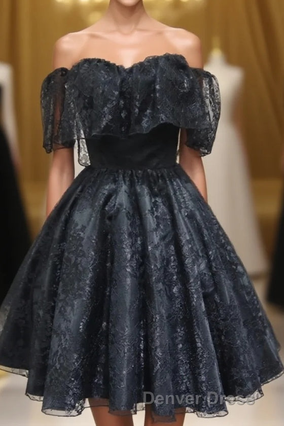 Black Sweetheart Tulle Short Lace Prom Dress, Lace Homecoming Dresses Main image