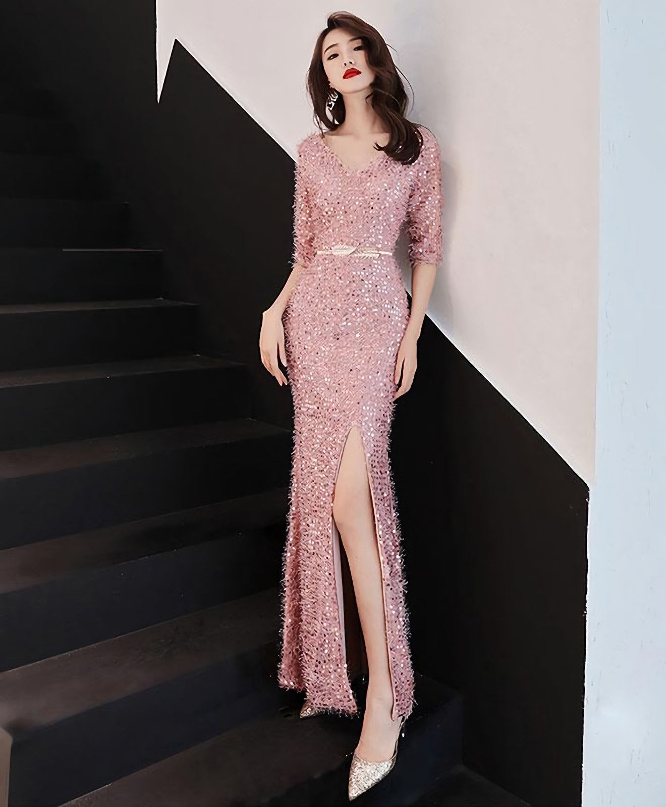 Pink Mermaid Long Prom Dress Pink Prom Dresses