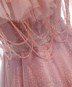 Pink Sweetheart Tulle Long Prom Dress, Pink Tulle Prom Dresses, 1