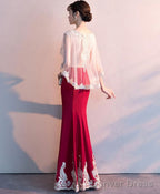 Burgundy Lace Mermaid Long Prom Dress Lace Formal Dress