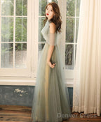 Green Tulle Hight Neck Tulle Lace Long Prom Dress Tulle Formal Dress