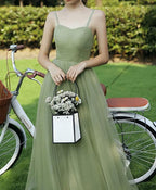 Simple Sweetheart Tulle Green Long Prom Dress Green Prom Dresses