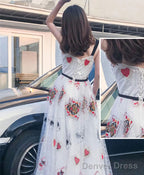 Unique White Tulle Long Prom Dress White Evening Dress