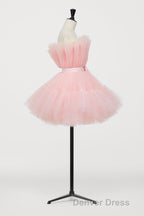 Hot Pink A Line Short Tulle Prom Dresses