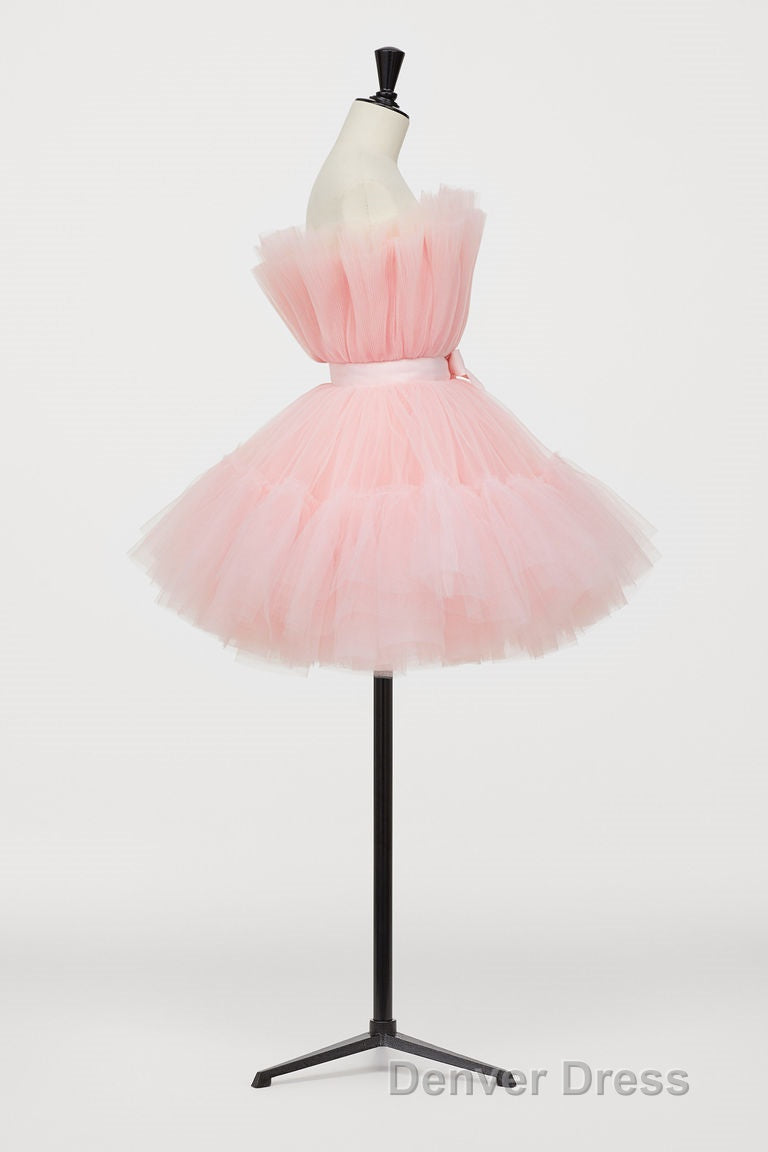Hot Pink A Line Short Tulle Prom Dresses