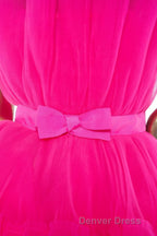Hot Pink A-line Short Tulle Party Dresses
