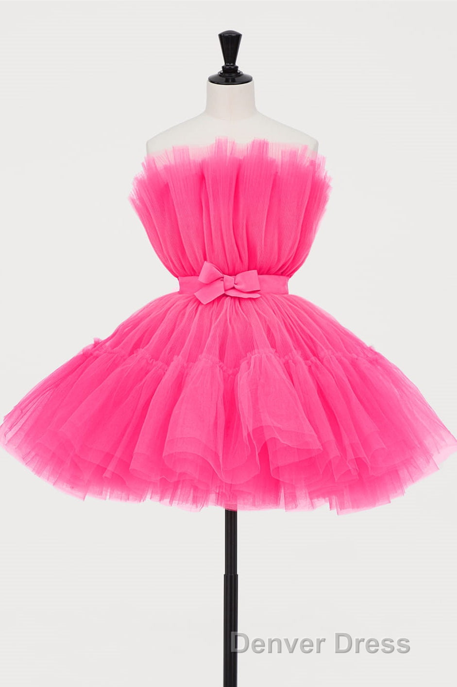 Hot Pink A Line Short Tulle Prom Dresses