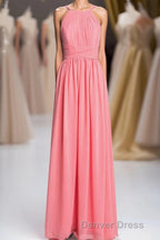 Coral Double Straps Pleated A Line Bridesmaid Dresses