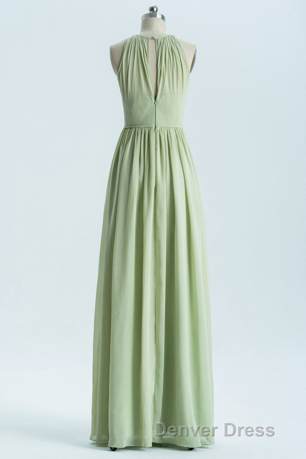 Sage Green Chiffon High Neck Long Bridesmaid Dresses Secondary image