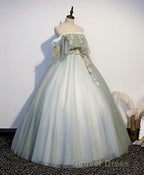 Green Tulle Lace Long Prom Dresses, Green Tulle Sweetheart Dresses