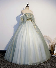 Green Tulle Lace Long Prom Dresses, Green Tulle Sweetheart Dresses