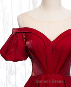 Simple Sweetheart Burgundy Satin Long Prom Dress, Burgundy Prom Dresses