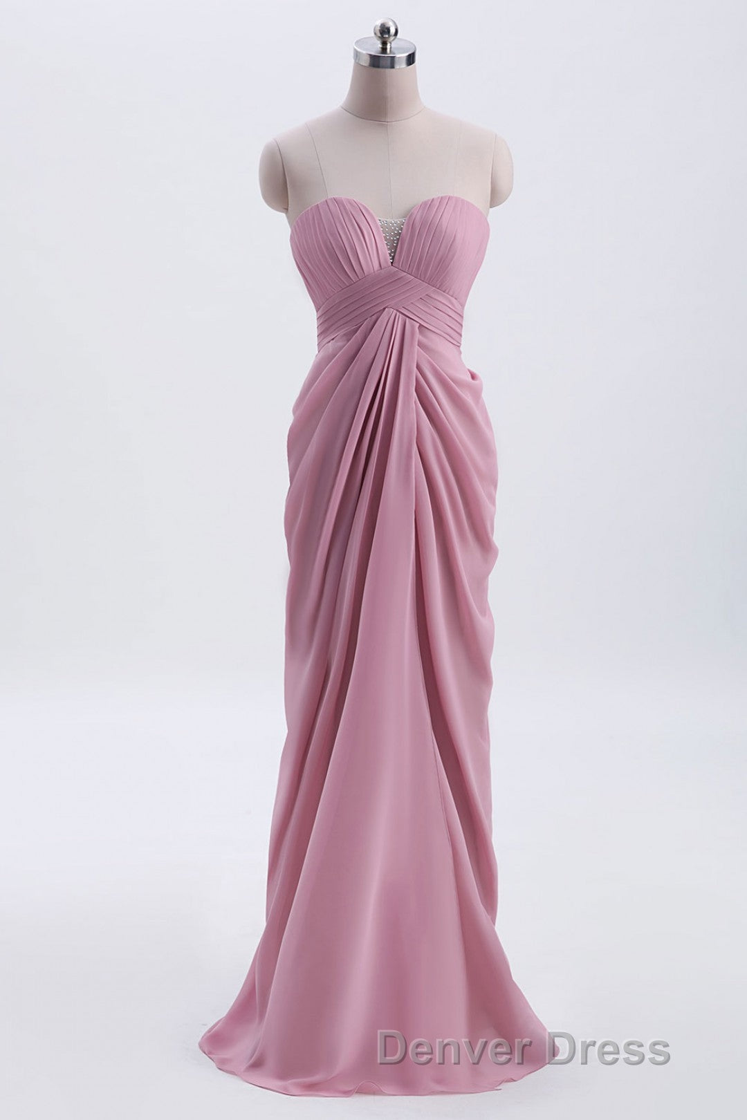 Strapless Blush Pink Draped High Waist Long Bridesmaid Dresses Secondary image