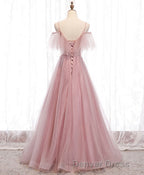 Pink Sweetheart Tulle Long Prom Dress, Pink Tulle Prom Dresses, 1