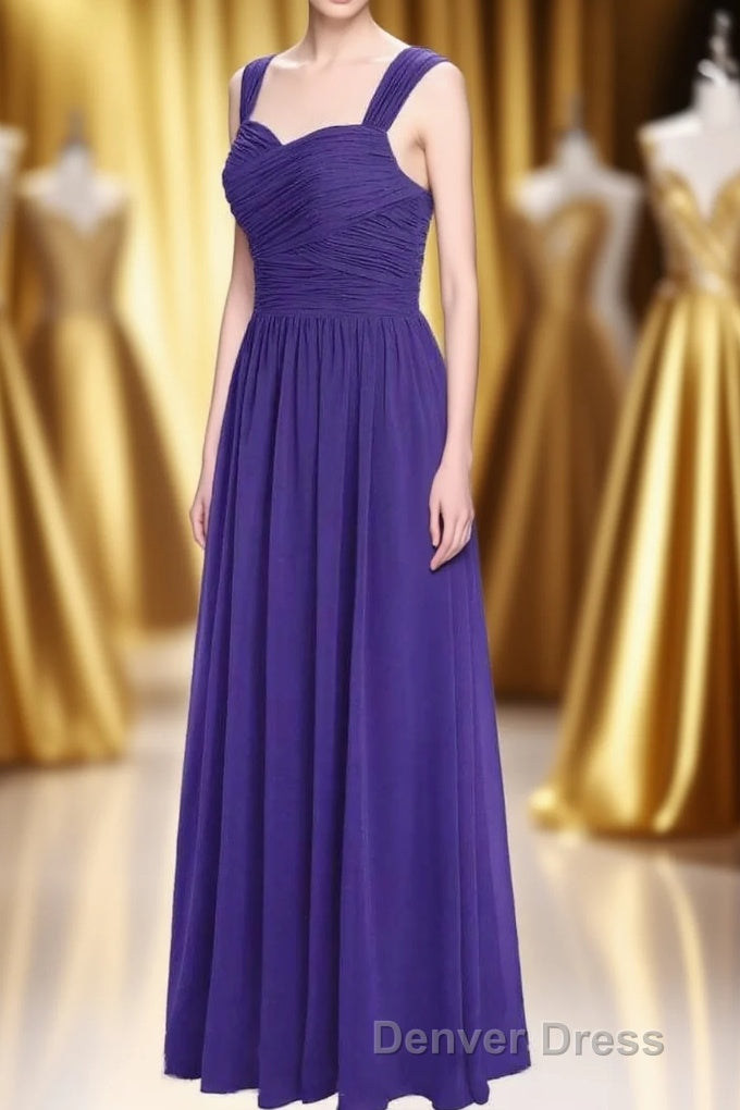 Purple Sweetheart Banded Waist Long Bridesmaid Dresses