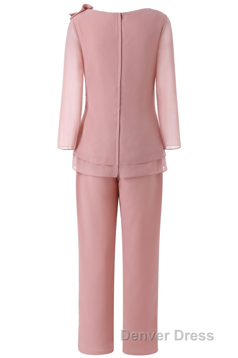 Pink Ruffles 3 4 Sleeves Mother of the Bride Pant Suits Secondary image