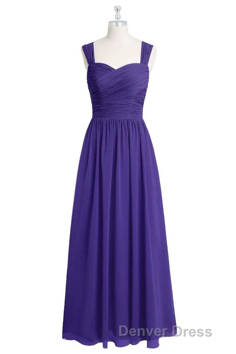 Purple Sweetheart Banded Waist Long Bridesmaid Dresses