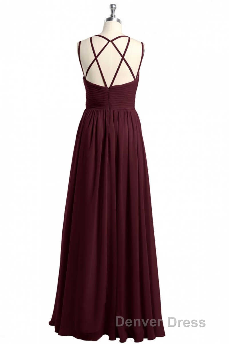 Burgundy Chiffon Spaghetti Straps A Line Long Bridesmaid Dresses Secondary image