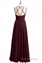 Burgundy Chiffon Spaghetti Straps A Line Long Bridesmaid Dresses