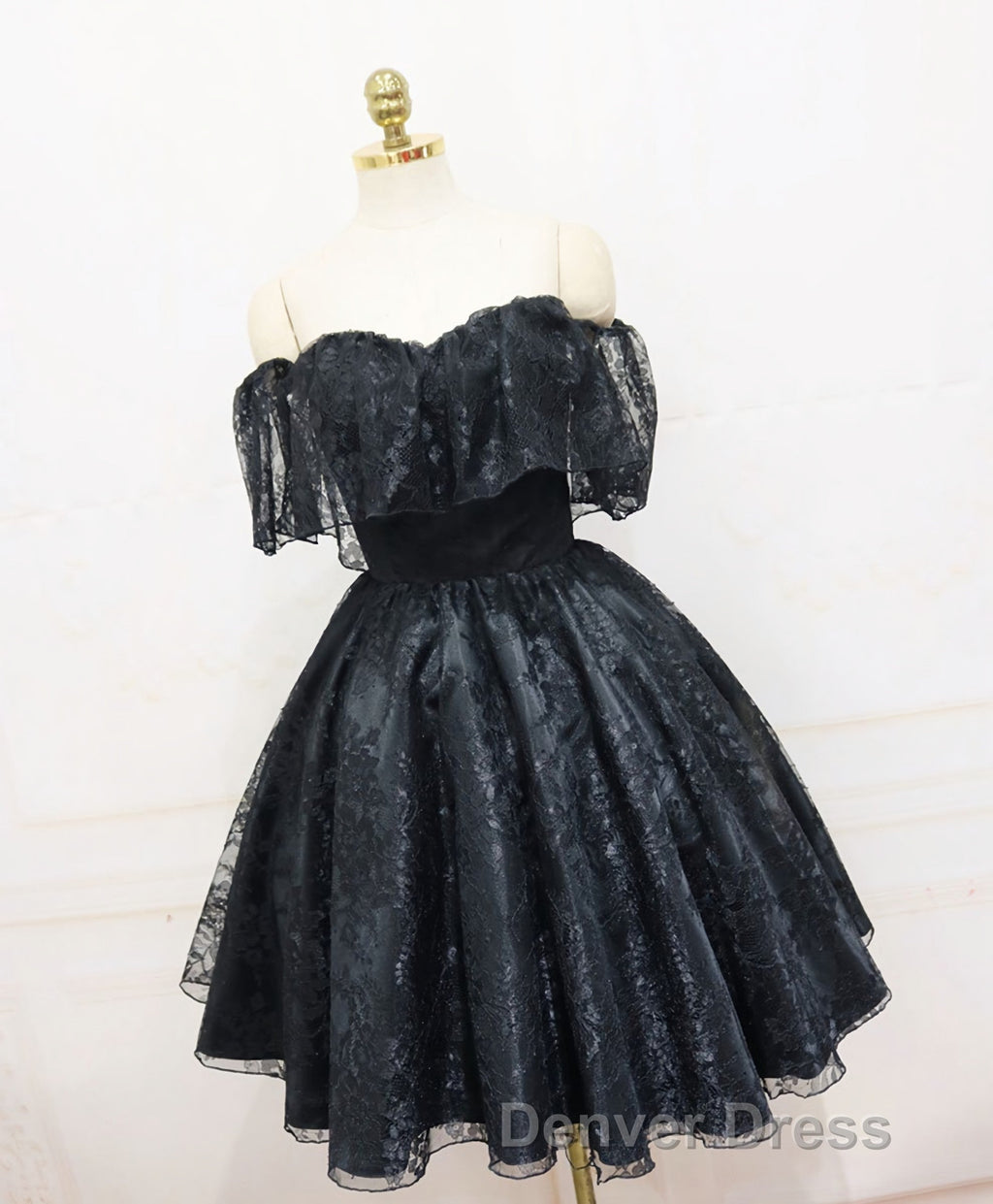 Black Sweetheart Tulle Short Lace Prom Dress, Lace Homecoming Dresses