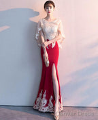 Burgundy Lace Mermaid Long Prom Dress Lace Prom Dresses