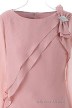 Pink Ruffles 3 4 Sleeves Mother of the Bride Pant Suits