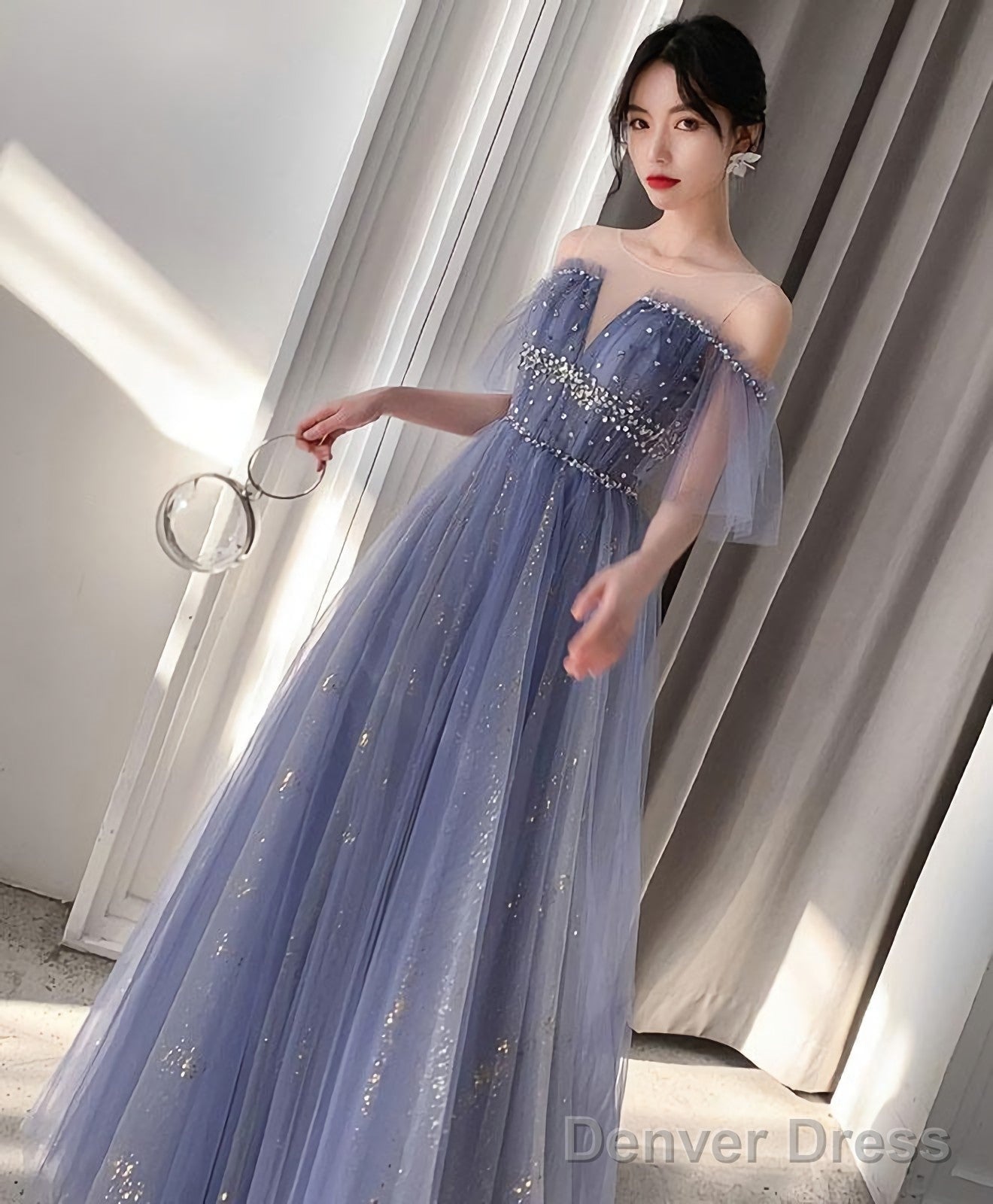 Blue Tulle Lace Long Prom Dress Blue Tulle Lace Prom Dresses 3