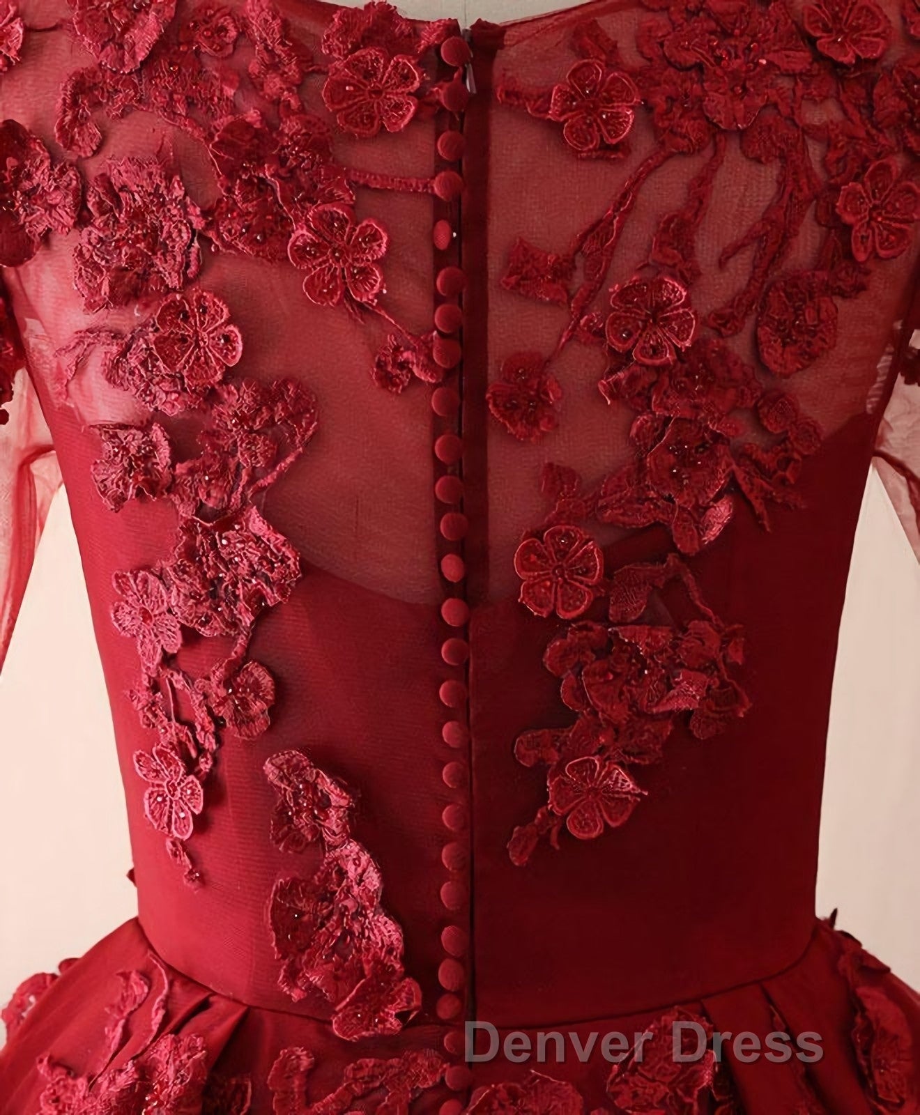 Burgundy Lace Satin Long Prom Dresses, Burgundy Lace Evening Dresses