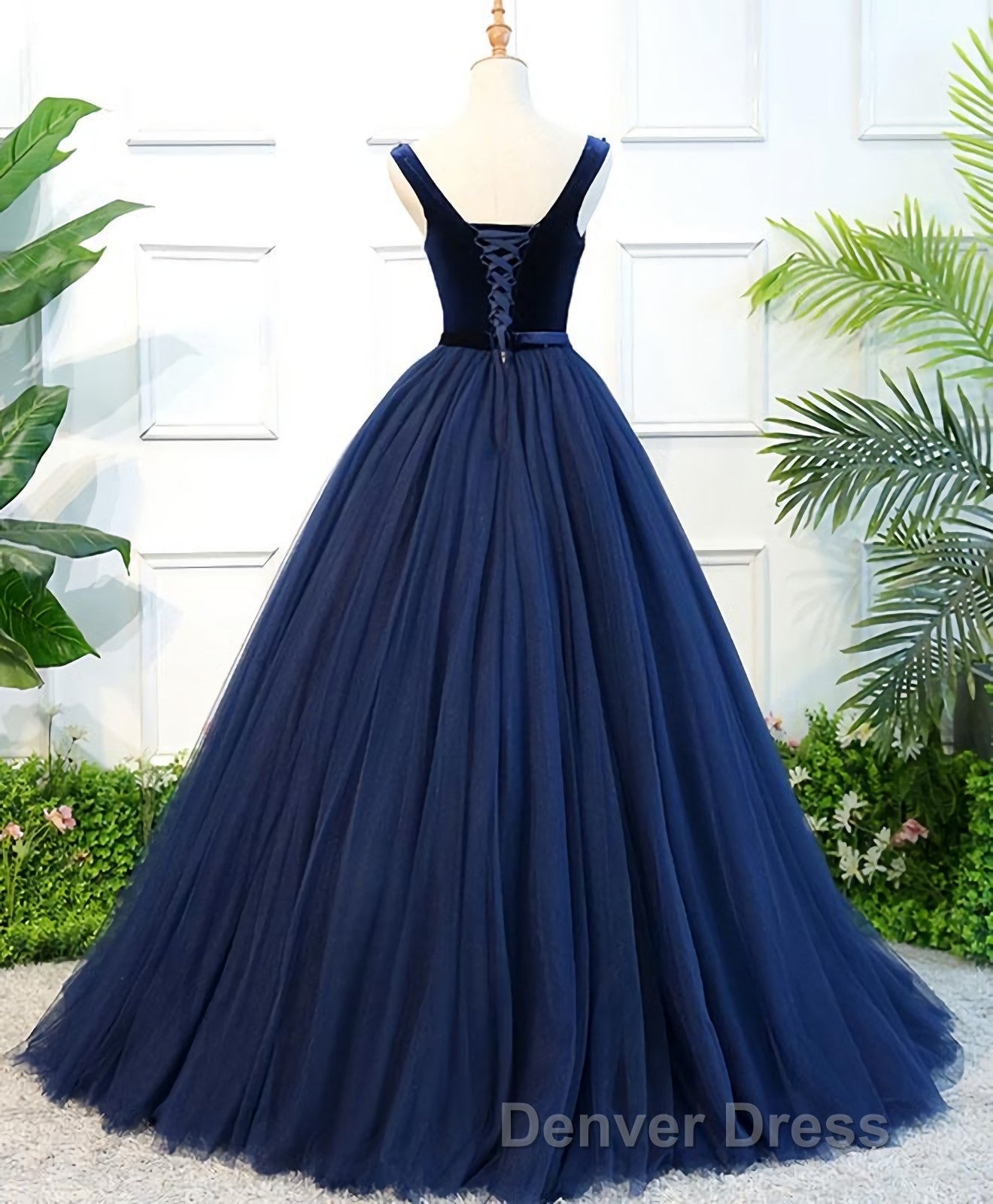 Dark Blue Tulle Long Prom Dresses, Dark Blue Tulle Evening Dresses