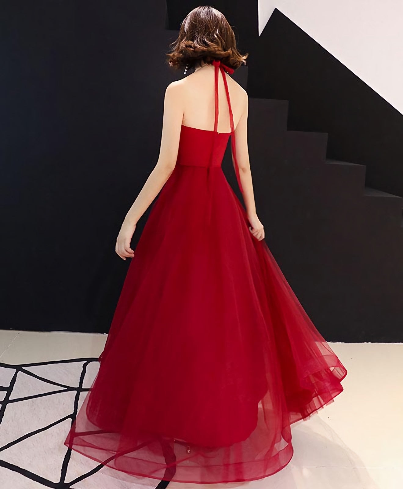 Burgundy Tulle Lace Long Prom Dress Burgundy Tulle Prom Dresses 2