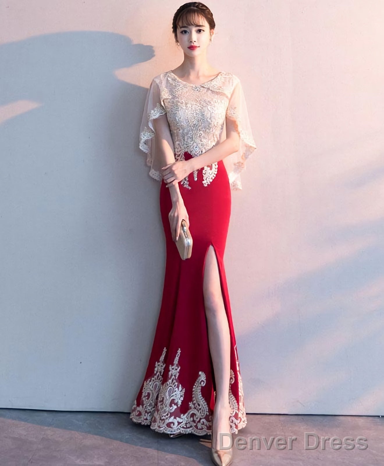 Burgundy Lace Mermaid Long Prom Dress Lace Formal Dress Main image