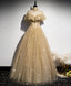 Gold Tulle Sequin Long Prom Dress, Gold Tulle Bridesmaid Dresses