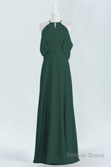 Hunter Green Chiffon A-line Long Bridesmaid Dress with Cold Sleeves