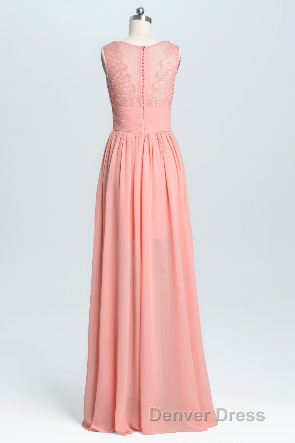 Coral A Line Chiffon Empire Long Bridesmaid Dresses Secondary image