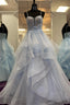 Light Blue Straps Layers Floral A Line Long Prom Dresses