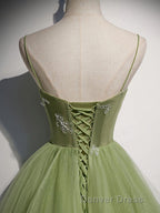 Green Tulle Long Prom Dresses, Green Tulle Formal Dresses
