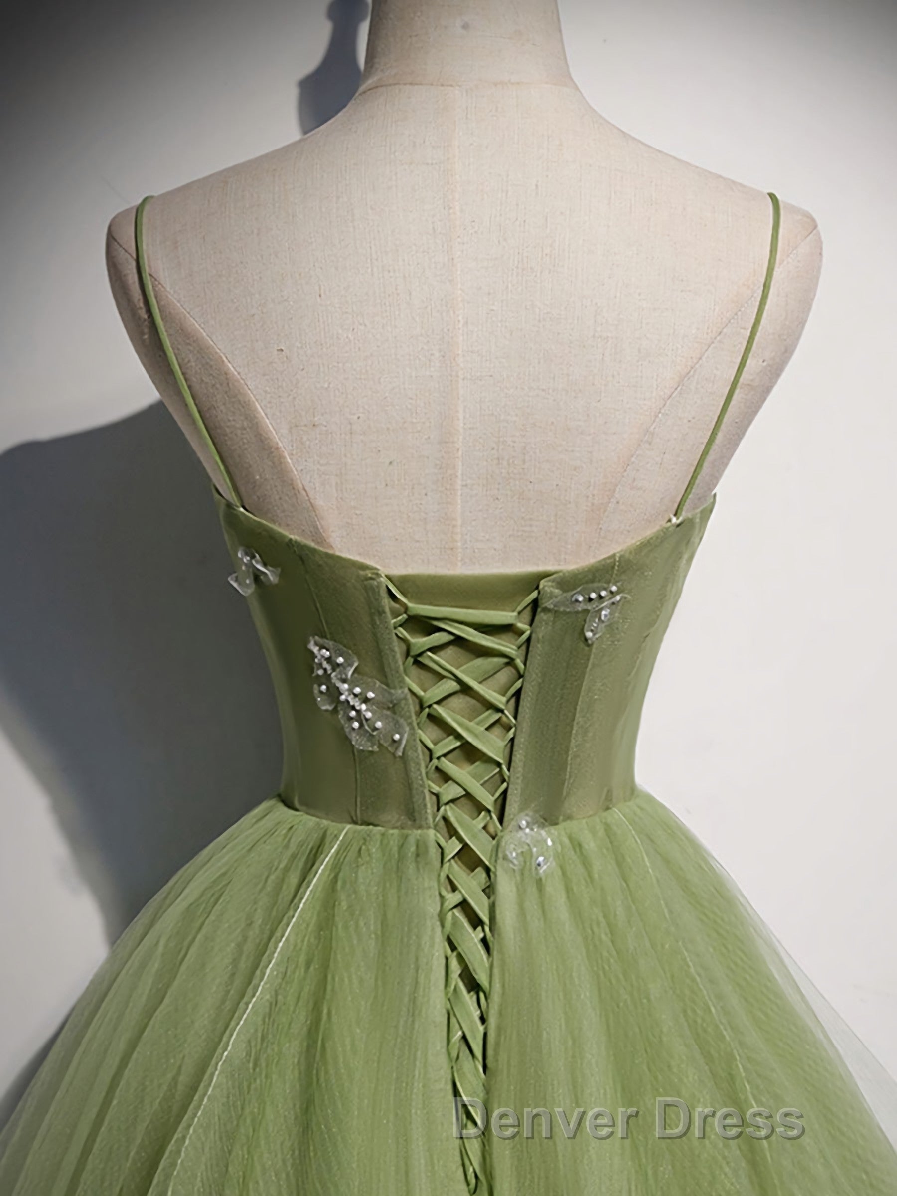 Green Tulle Long Prom Dresses, Green Tulle Formal Dresses