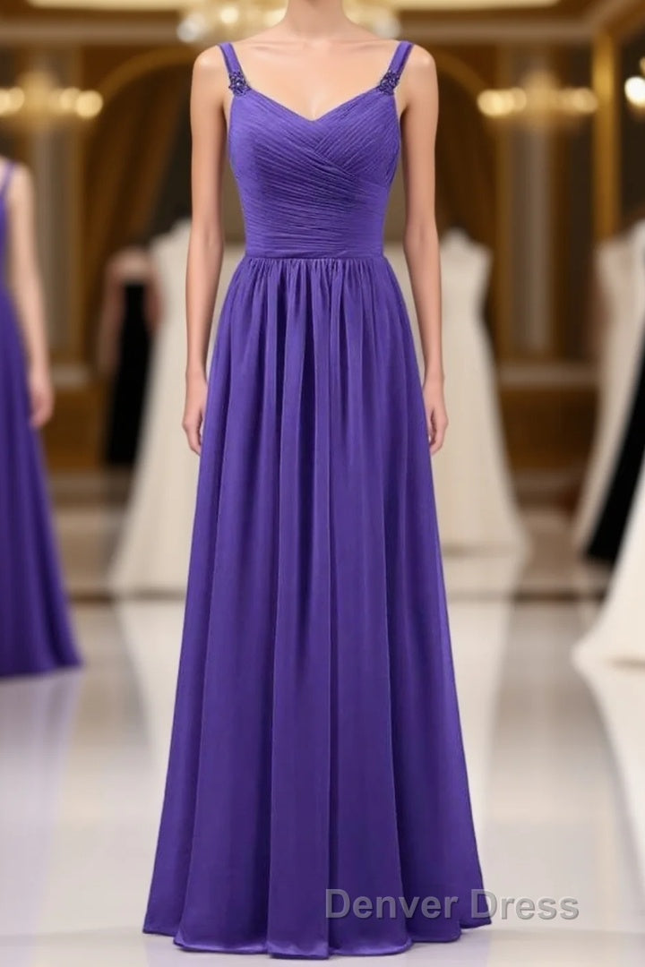 Purple Chiffon Sweetheart Straps A Line Bridesmaid Dresses
