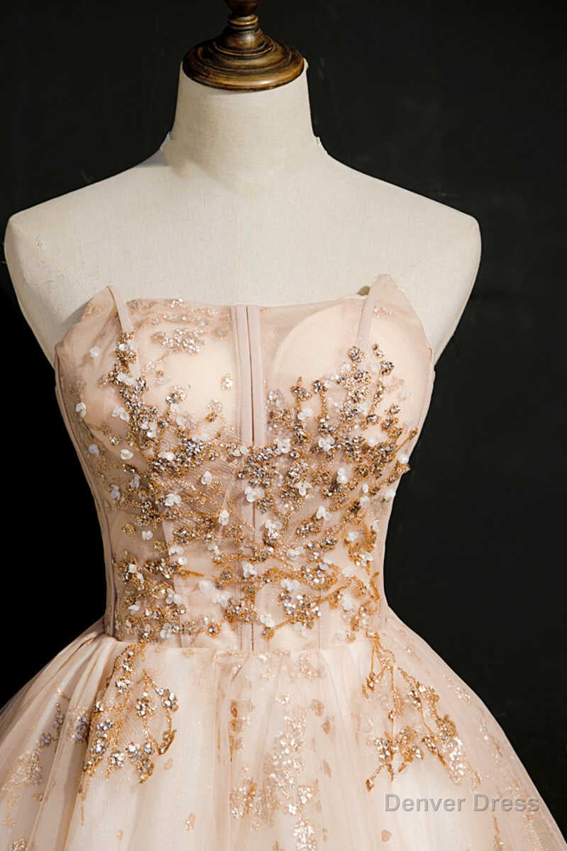 Champagne Beaded Strapless Lace Up Short Homecoming Dresses