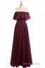 Burgundy Chiffon Strapless Ruffled A Line Long Bridesmaid Dresses