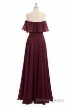 Burgundy Chiffon Strapless Ruffled A Line Long Bridesmaid Dresses