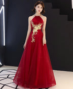 Burgundy Tulle Lace Long Prom Dress Burgundy Tulle Prom Dresses 2