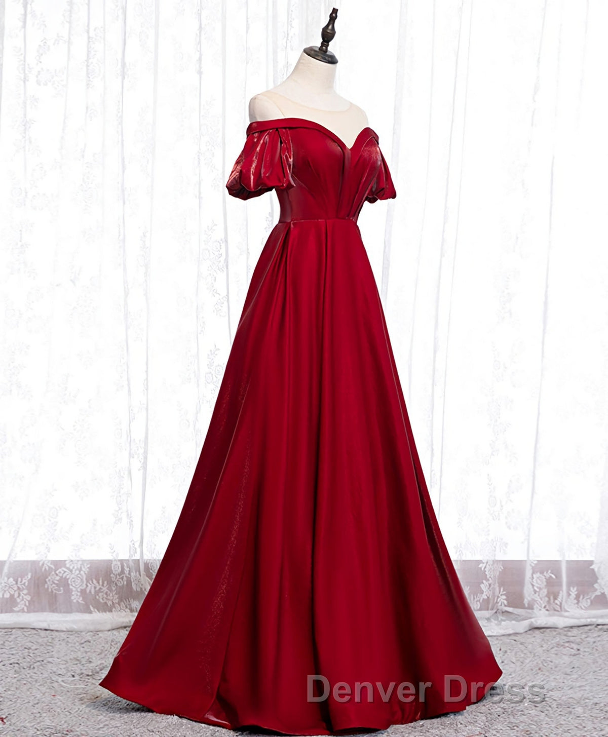 Simple Sweetheart Burgundy Satin Long Prom Dress, Burgundy Prom Dresses