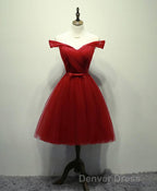 Simple V Neck Tulle Off Shoulder Short Prom Dress, Pink Homecoming Dresses