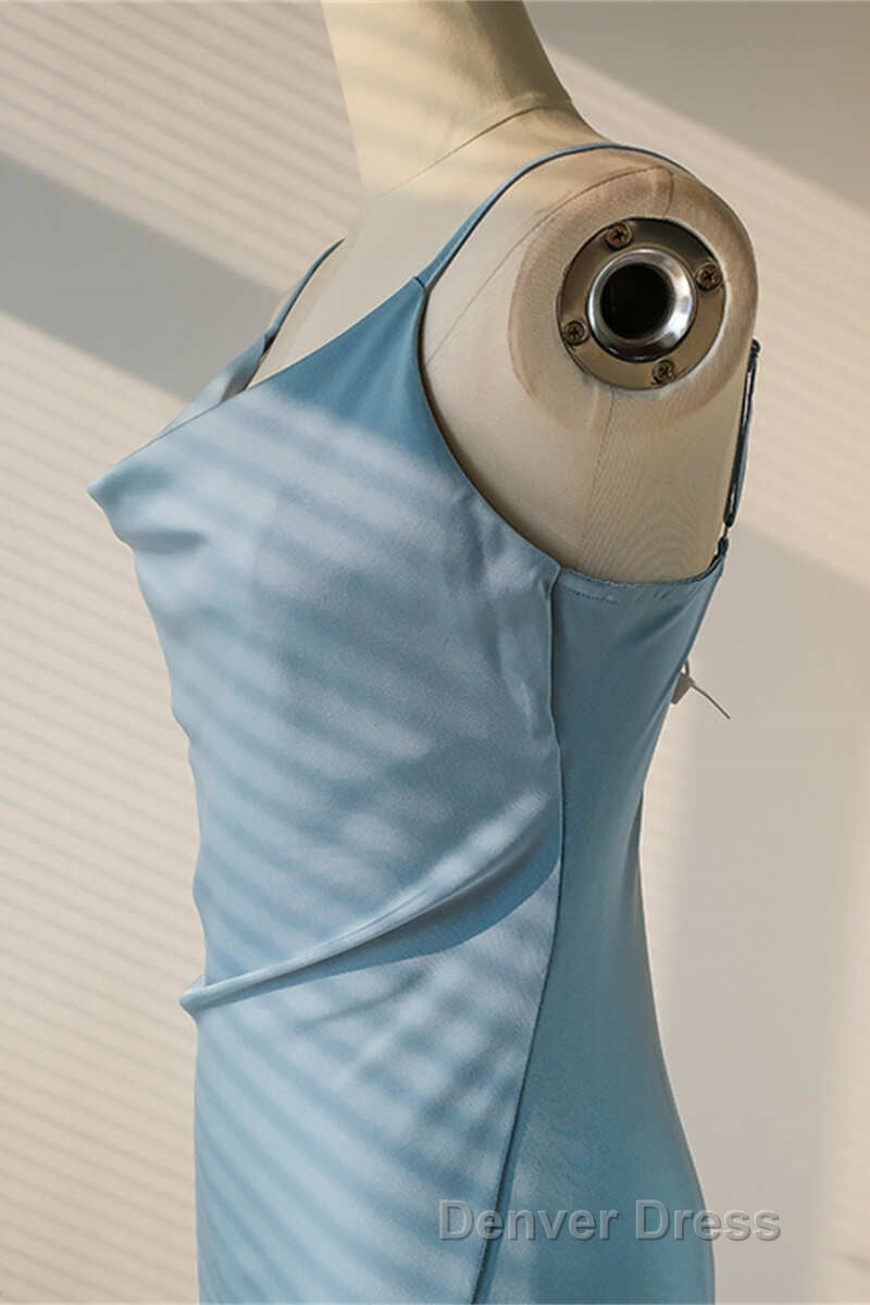 Ice Blue Cowl Neck Mid Calf Length Bridesmaid Dresses