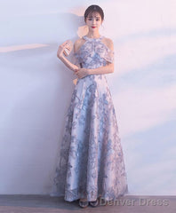 Gray Lace Long Prom Dress Gray Lace Bridesmaid Dress