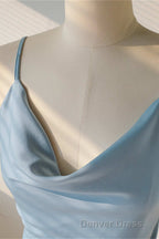 Ice Blue Cowl Neck Mid Calf Length Bridesmaid Dresses