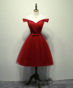 Simple V Neck Tulle Off Shoulder Short Prom Dresses, Pink Homecoming Dresses